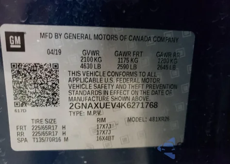 2019 Chevrolet Equinox Lt from USA, damaged, VIN 2GNAXUEV4K6271768